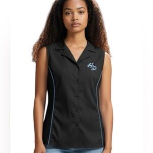 Harley Davidson sleeveless collar shirt, snap front cotton/spandex black, Sz L
